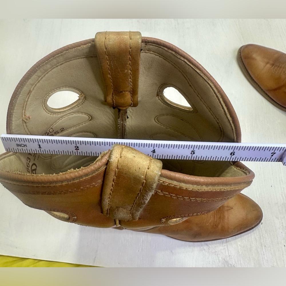 Vintage Acme Cowboy Boots Tan Leather USA Women 9.5C Narrow Western Tall - Picture 15 of 16